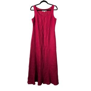 John Rocha Red Linen Sleeveless Scoop Neck Maxi Dress Size 12 Natural Minimalist